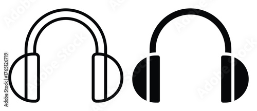 Headphones Outline and Solid Icon Pair for Music and Audio Concepts