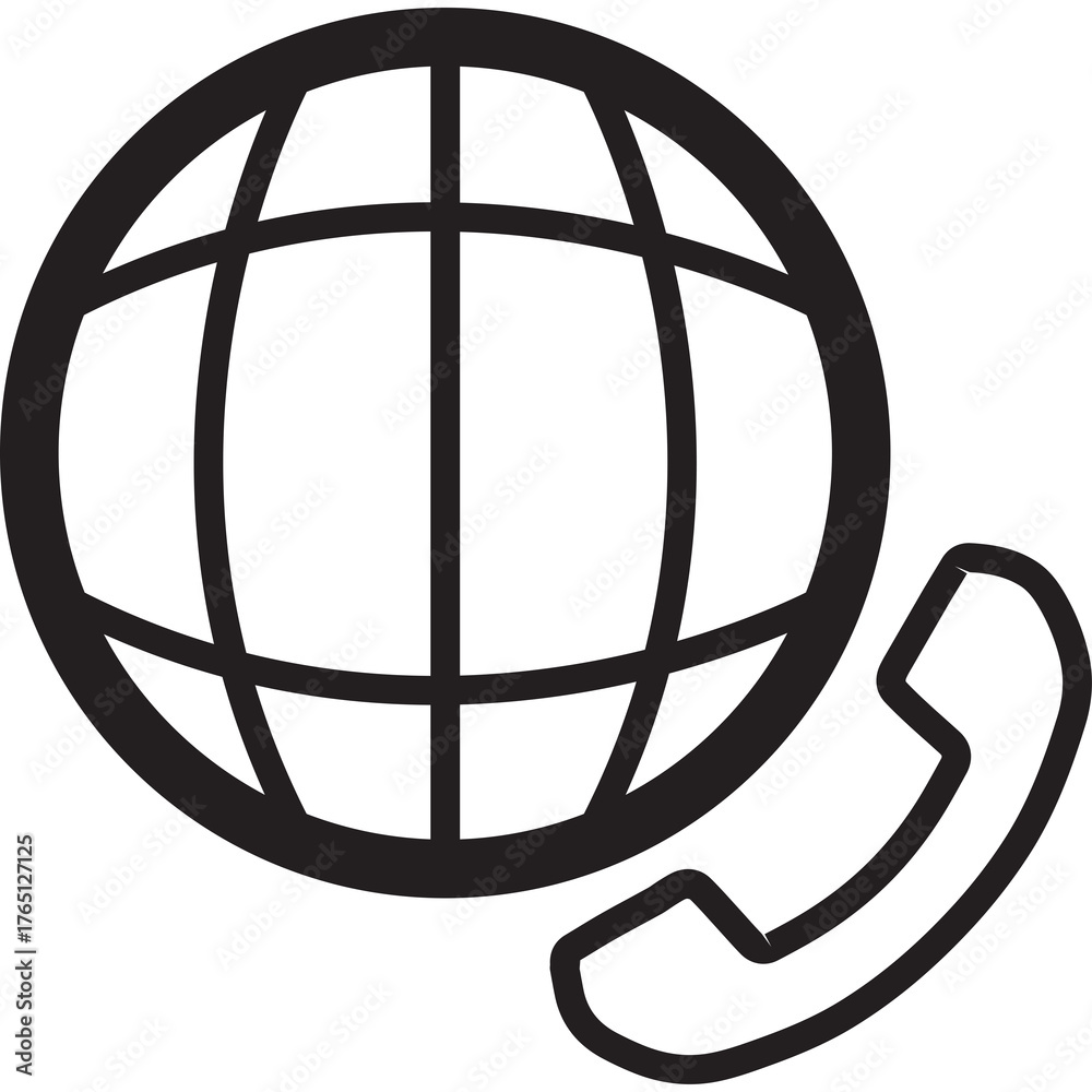Naklejka premium Outline Icon of a Globe with a Telephone Handset Symbol Vector Graphic Representing Global Communication and Connectivity