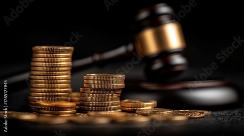 Money and Justice Concept on dark background