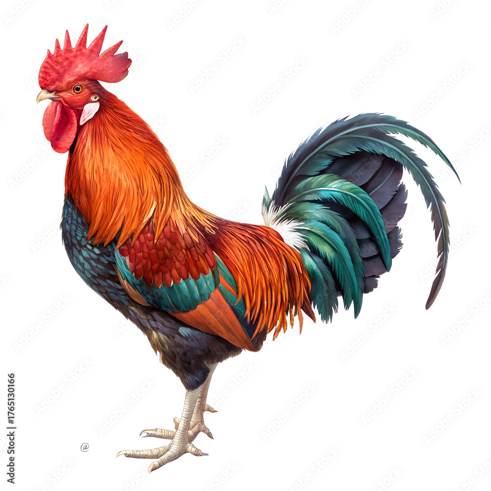 Fototapeta premium Healthy rooster on white background 