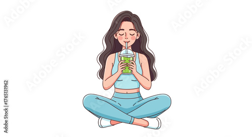 Woman drinking healthy green smoothie