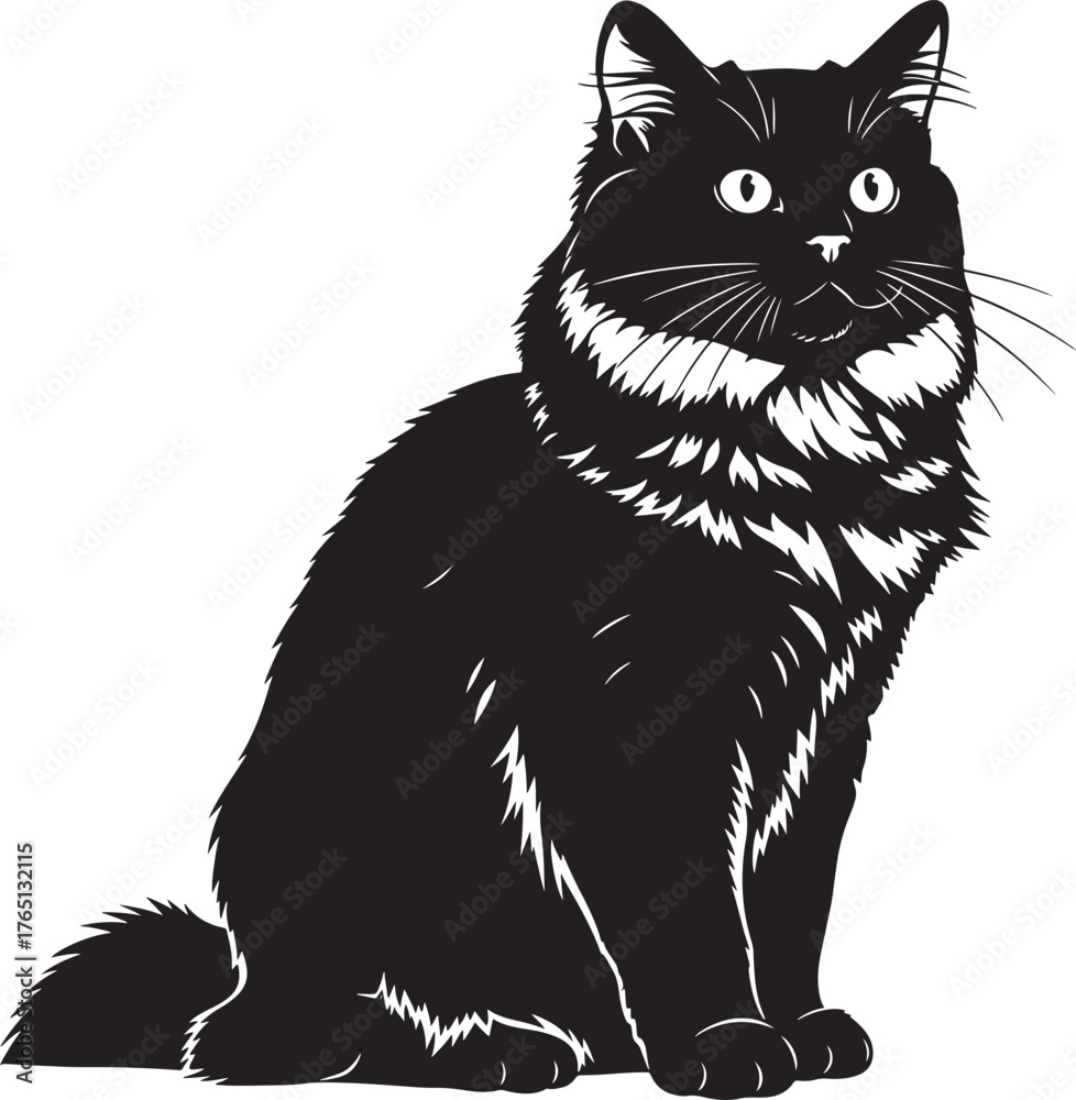 Obraz premium Majestic black cat silhouette sitting gracefully captivating eyes full body portrait
