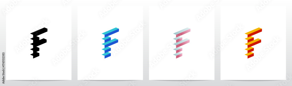 Fototapeta premium Block Stairs Rectangle 3D shape Letter Initial Logo Design F