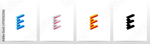 Block Stairs Rectangle 3D shape Letter Initial Logo Design E