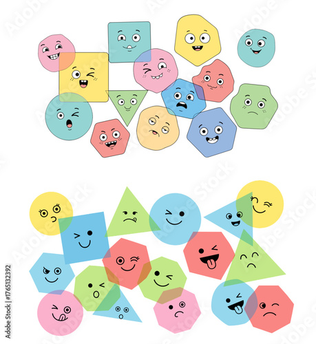 Funny geometric shape characters vector set for kids learning materials and creative design projects