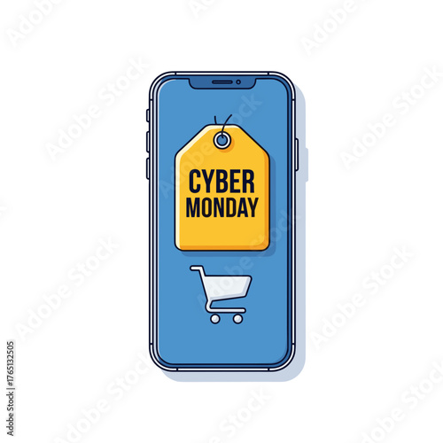 Smartphone online shopping concept for Cyber Monday sale and digital marketing design