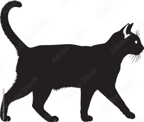 Graceful black cat silhouette walking confidently a majestic feline depicted in stark profile ideal for animal art and pet themed designs