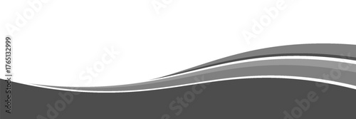 Minimalist black and gray wave vector design with smooth flowing curves at the bottom, transitioning into a clean white background. Vector creative design