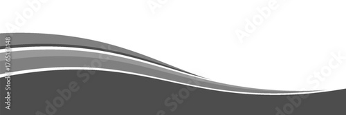 Minimalist black and gray wave vector design with smooth flowing curves at the bottom, transitioning into a clean white background. Modern Creative trendy design