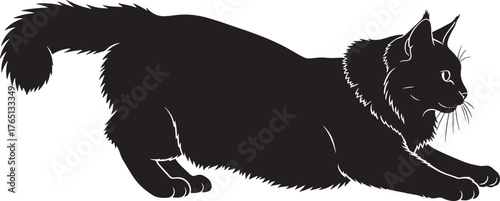 Elegant feline silhouette cat stretching pet design graphic element domestic animal outline creature cute kitten pounce kitty playful shadow