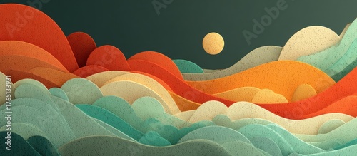 Abstract layered landscape in warm and cool tones