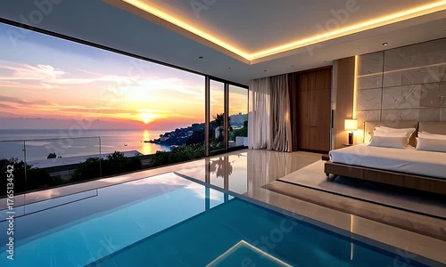 Luxurious Master Bedroom With Infinity Pool Overlooking Ocean Sunset And City Lights