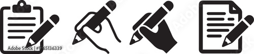 writing and editing icon set clipboard pencil hand writing simple monochrome vector illustrations for ui and documents