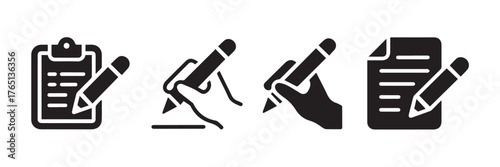 minimalist writing icons set clipboard sheet pencil hand writing symbols for documentation ui ux and stationery layouts