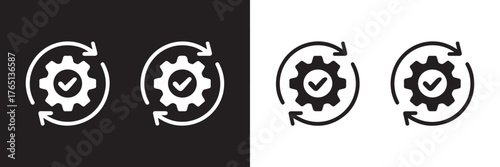 gear with checkmark circular arrows icon for process automation system validation monochrome vector ai eps png jpeg