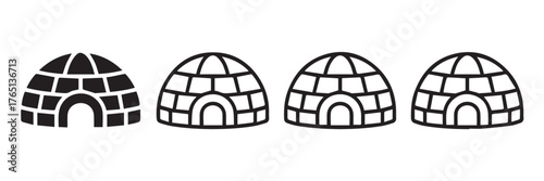 monochrome igloo icon row vector ai eps png jpeg solid to outline progression, scalable dome entrance symbol