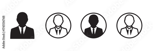 minimal professional avatar icons set four businessperson silhouettes in suit and tie for profiles and ui