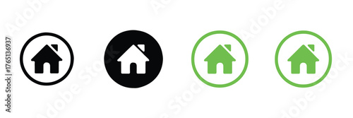 modern home icon set in black white and green variations perfect for ui branding and app design