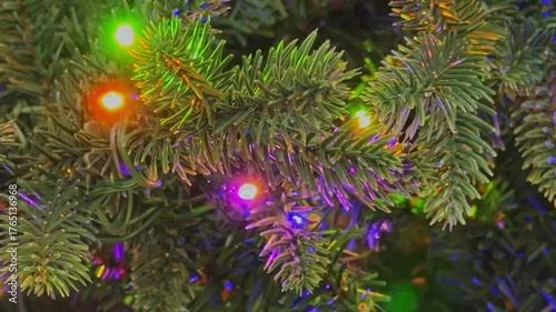Blinking festive colored lights on a Christmas holiday tree