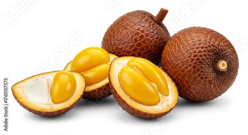 Fresh Cempedak fruit with Slices and Peel on a White Background