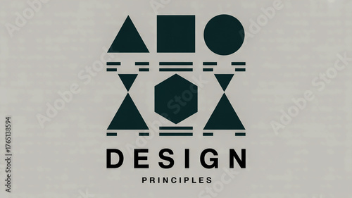 Geometric shapes and text spelling out DESIGNPRINCIPLES principles triangle