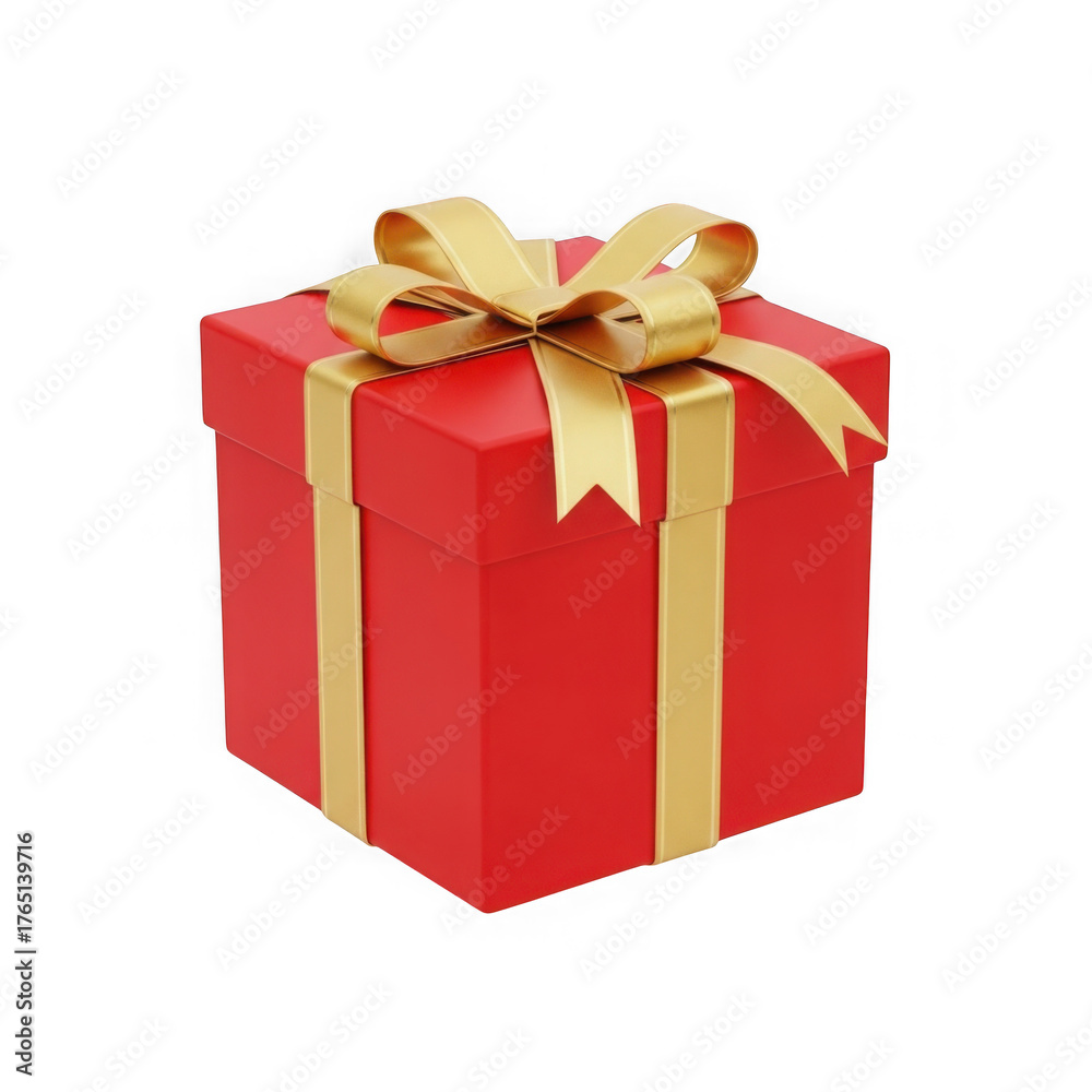 Fototapeta premium 3d red gift box with gold ribbon isolated on transparent background