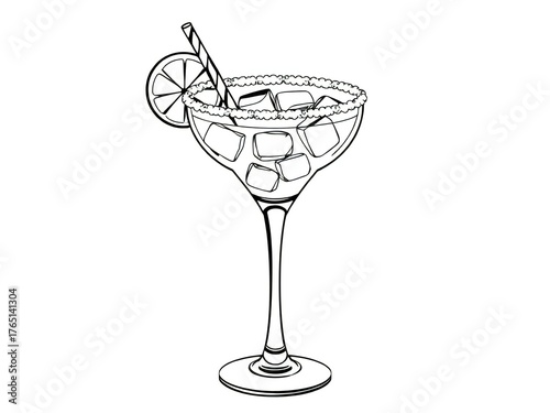 Hand drawn sketch of a refreshing margarita cocktail with lime