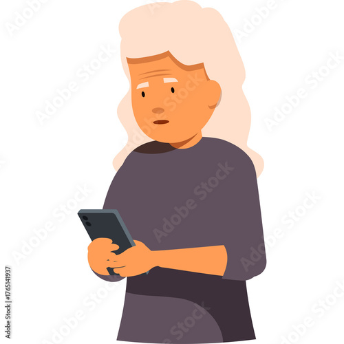 Elderly Person Holding Smartphone With Confused Expression In A Transparent Background Digital Art