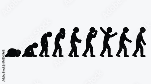 Human Evolution Depicted with Stick Figures on White Background Illustration