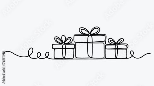 One Line Drawing Illustration of Stacked Gift Boxes with Ribbons