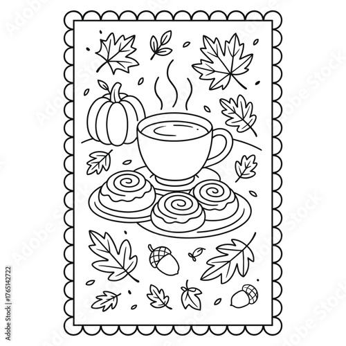 Cozy Autumn Scene with Hot Drink and Pastries