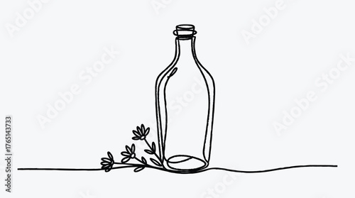 Elegant minimalist line art of a bottle with flower decoration concept