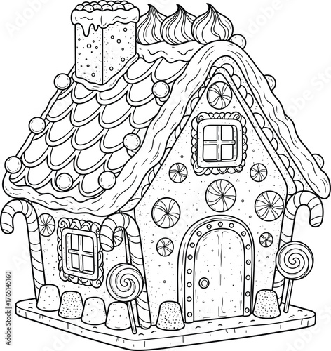 Detailed Gingerbread House Illustration Festive Candy Decorations and Christmas Holiday Charm
