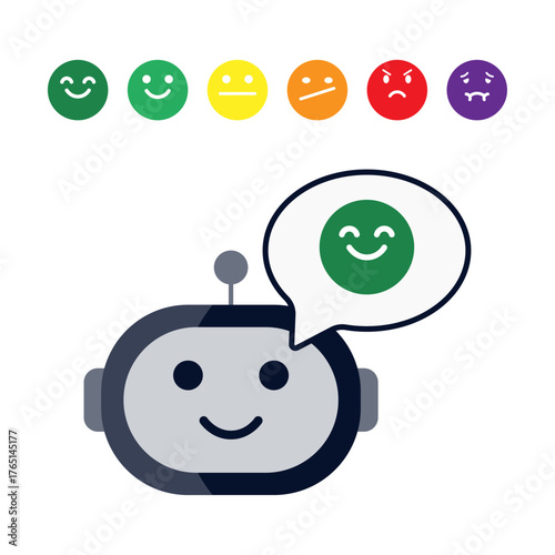 Emotion recognition mode icon showing an ai assistant analyzing a face emoji. Ideal for ai emotion analysis, facial sentiment detection, and intelligent behavior recognition visuals.