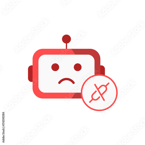 Offline mode icon showing an ai assistant dimmed with a disconnected signal symbol. Perfect for representing offline access, no internet connection, or standby assistant states.