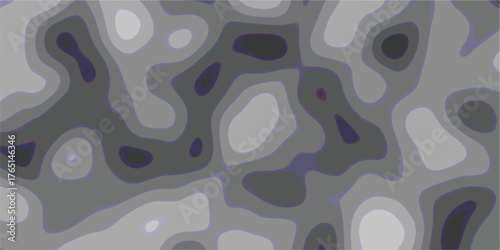 Abstract grayscale topographic contour map pattern with smooth organic shapes and subtle color variations creating a visually engaging and modern background texture for design projects