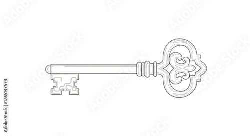 Vector art of detailed drawing of an antique key, perfect for coloring