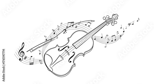 Illustration of a violin with musical notes