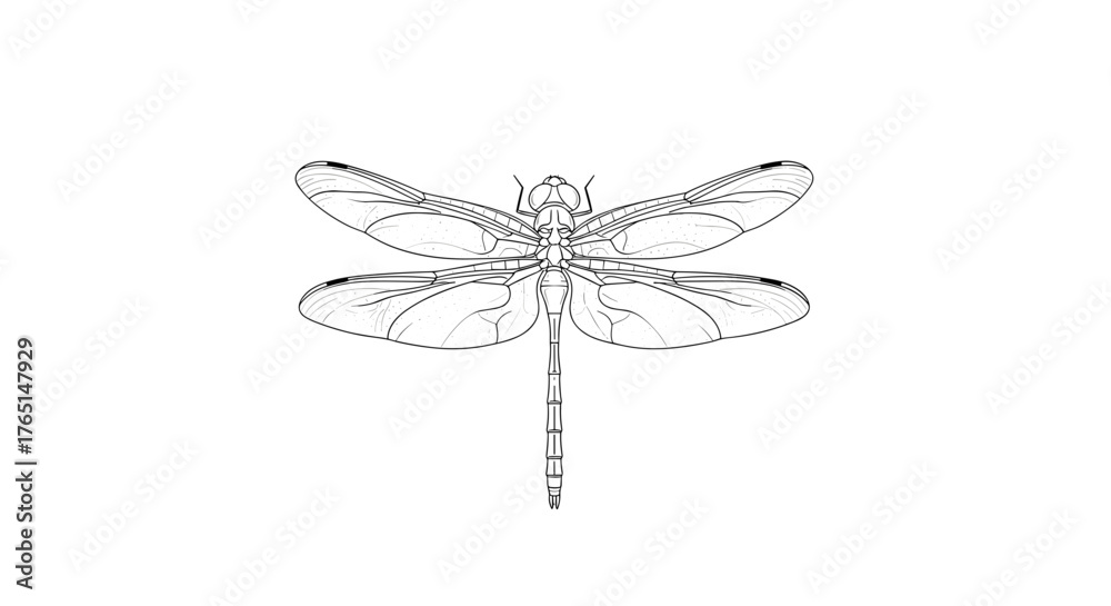Naklejka premium Vector art of detailed dragonfly in a detailed line drawing style