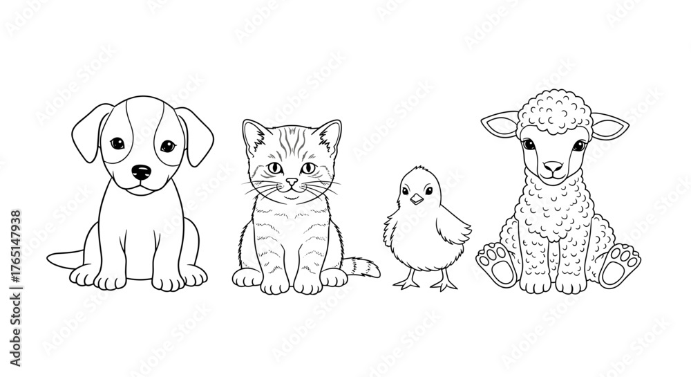 Obraz premium Vector art of a group of cute baby animals
