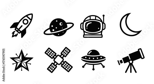 Vector art of collection of space exploration icons, vector art