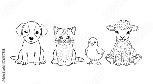 Vector art of a group of cute baby animals