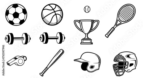 Vector art of sports equipment illustration with balls and gear