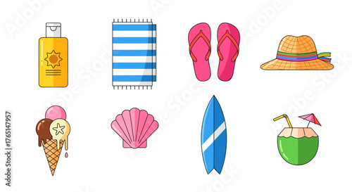 Vector art of collection of summer beach vacation items