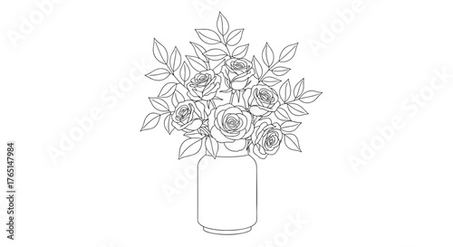 Vector art of drawing of roses in a vase in black and white