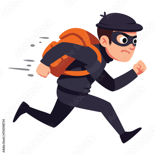 Running thief stealing robber criminal escaping crime fast action vector illustration