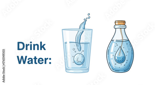 bottle of water and glass