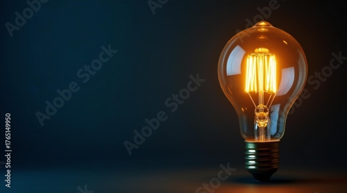Vintage Incandescent Light Bulb in Black Background.	