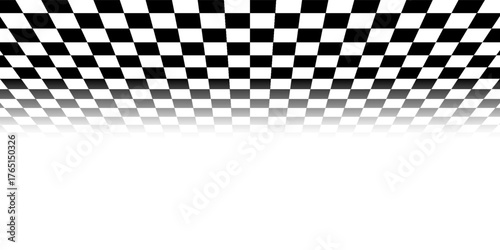 Chess perspective floor background. Black and white chessboard perspective floor texture. Checker board pattern surface. Fading away vanishing checkerboard background.