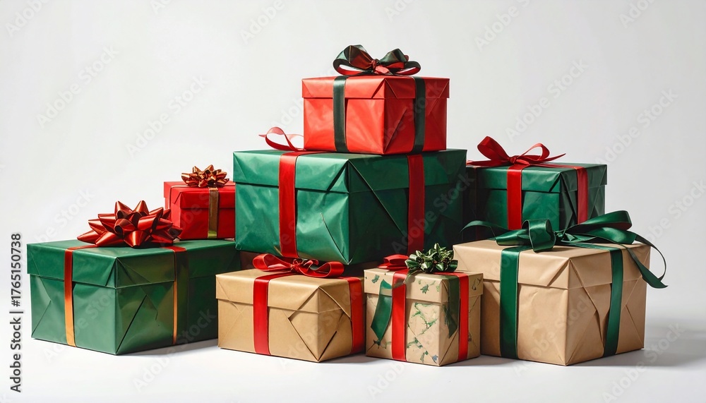 Fototapeta premium Festive Presents Stacked and Ready for Celebration with Decorative Ribbons